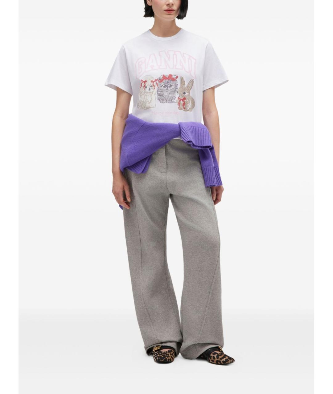 GANNI Белая хлопковая футболка, фото 3