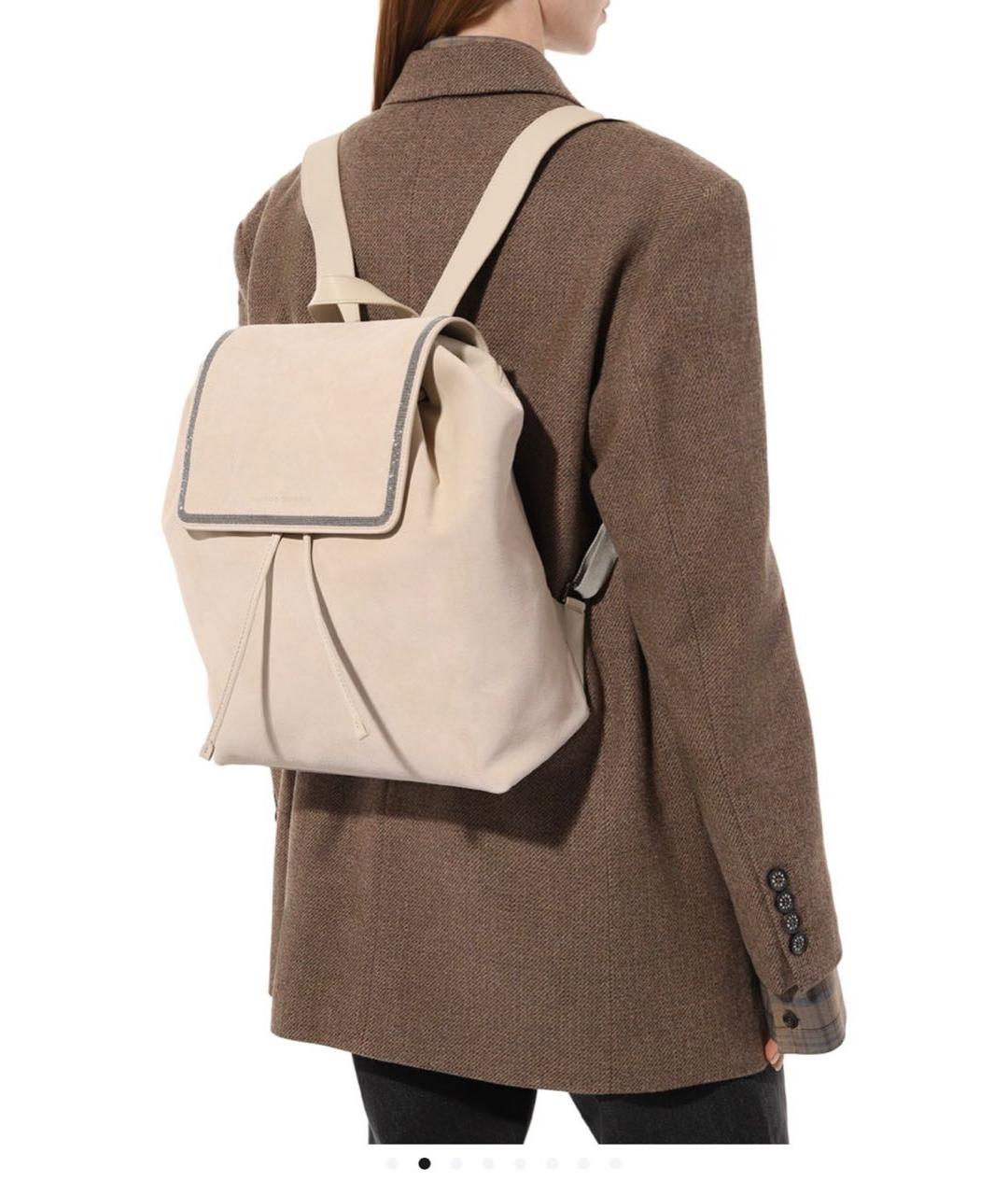BRUNELLO CUCINELLI Бежевый замшевый рюкзак, фото 7