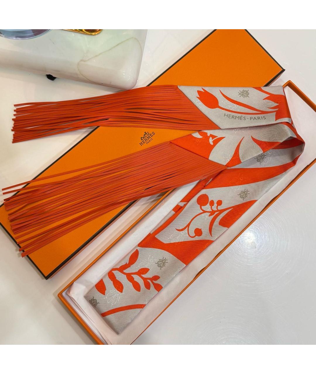 HERMES Оранжевый шелковый платок, фото 4