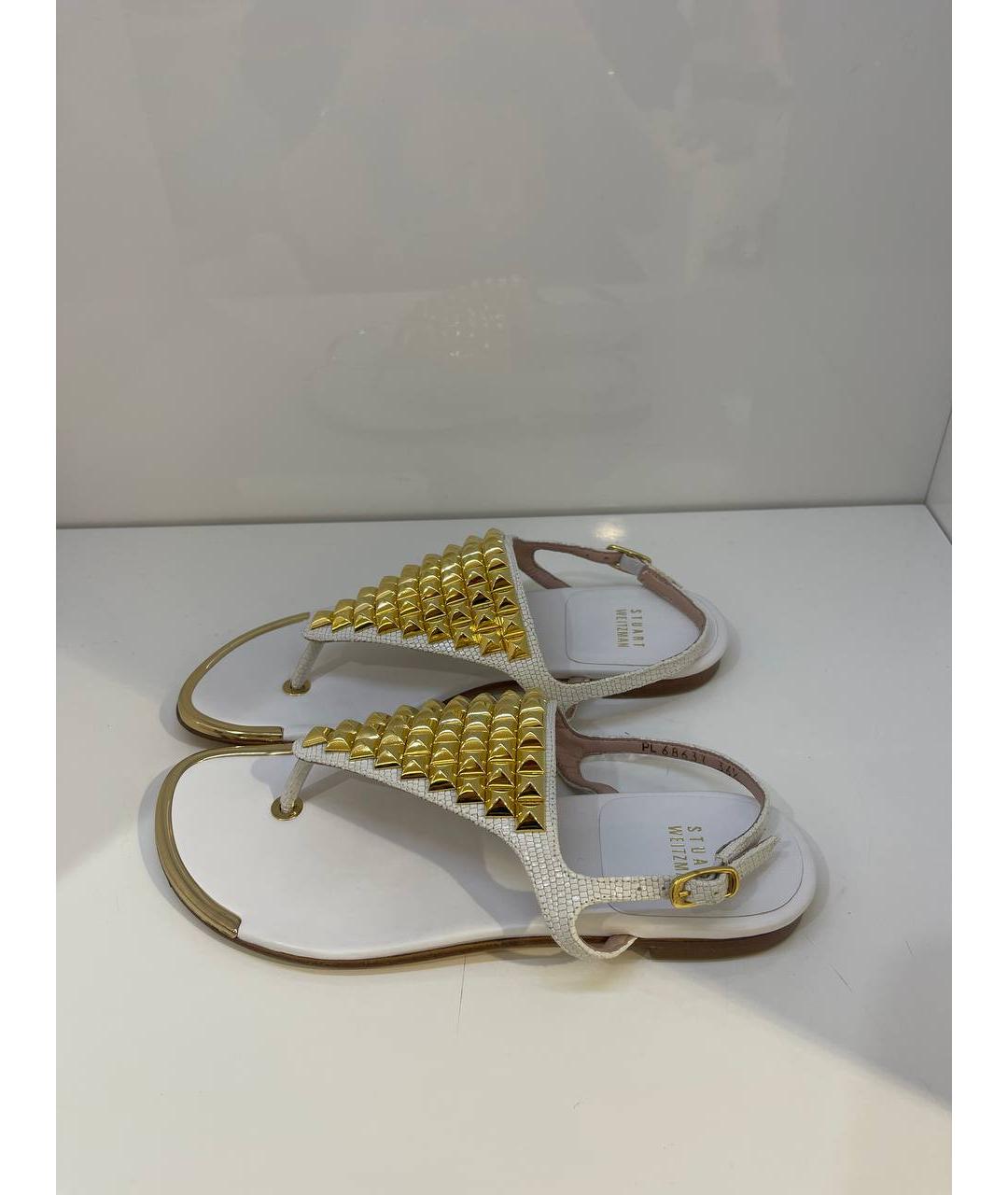 STUART WEITZMAN Белые кожаные сандалии, фото 4