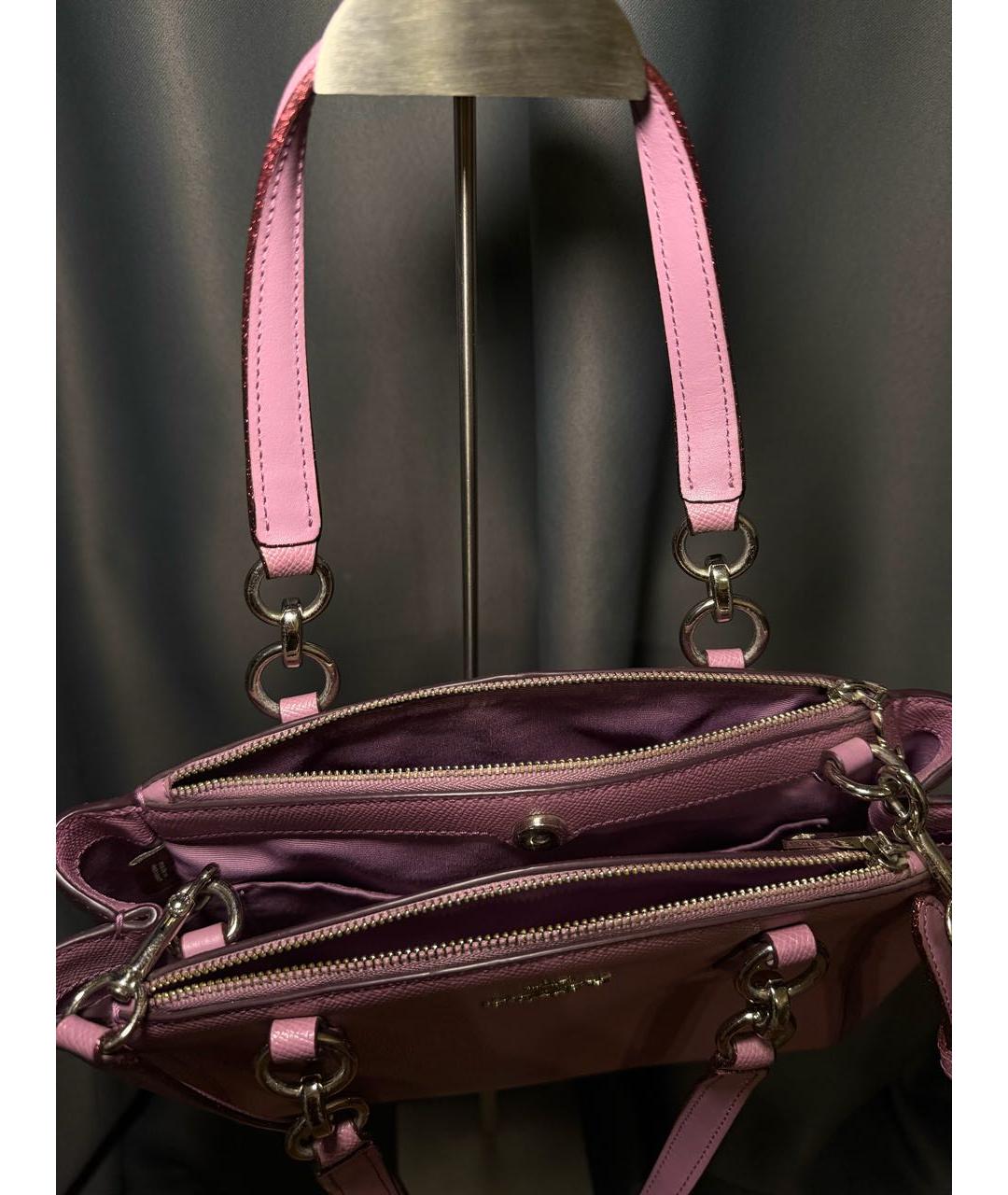 COACH Розовая кожаная сумка на плечо, фото 4