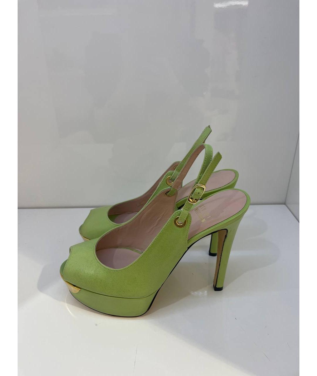 STUART WEITZMAN Зеленые кожаные босоножки, фото 4