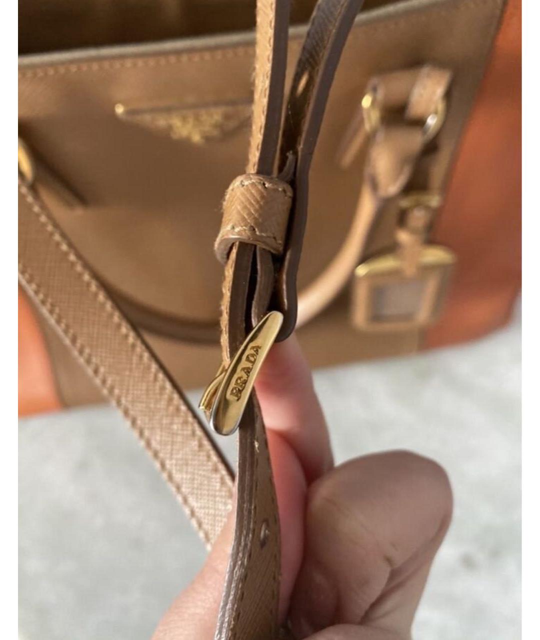 PRADA Бежевая кожаная сумка с короткими ручками, фото 6