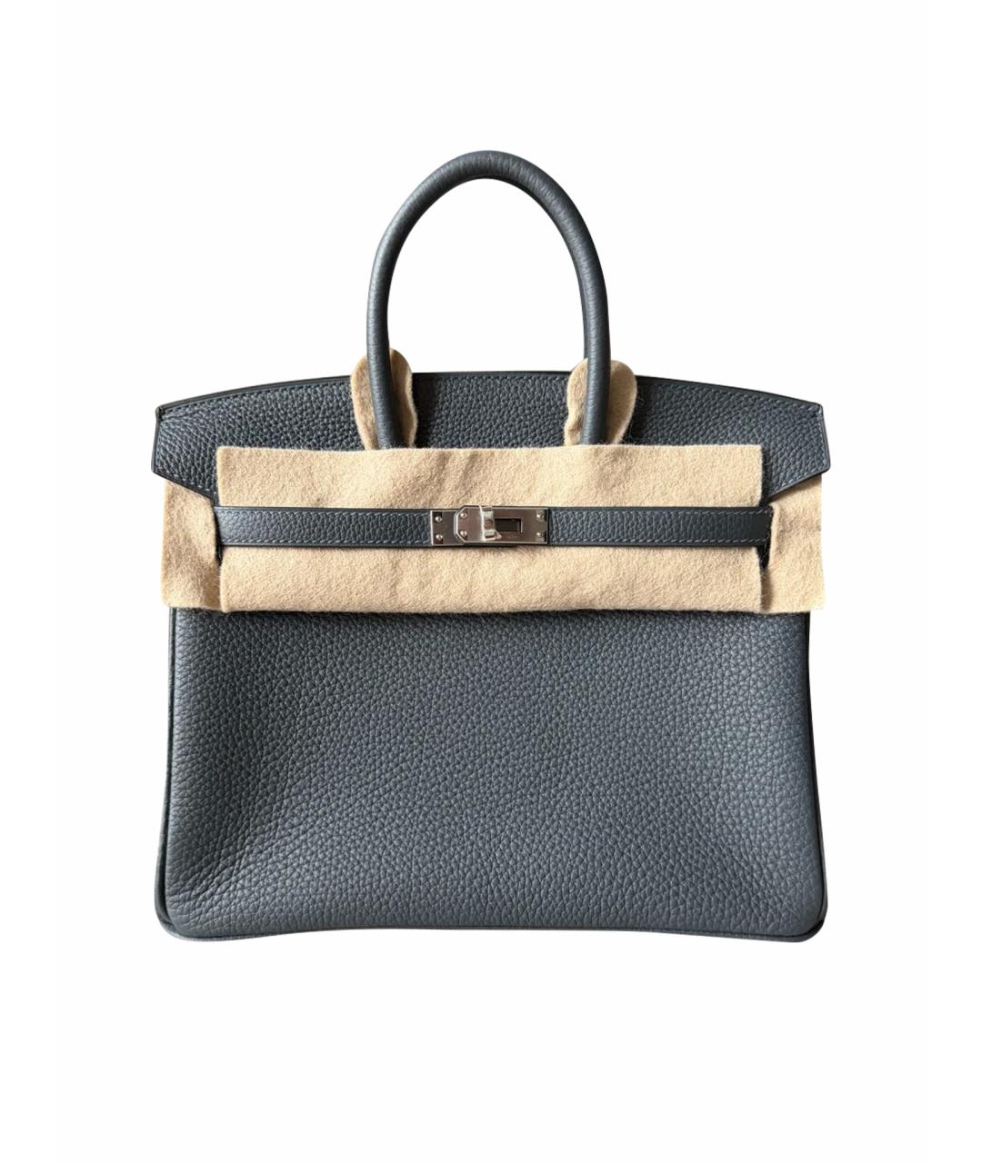 HERMES Серая кожаная сумка с короткими ручками, фото 1