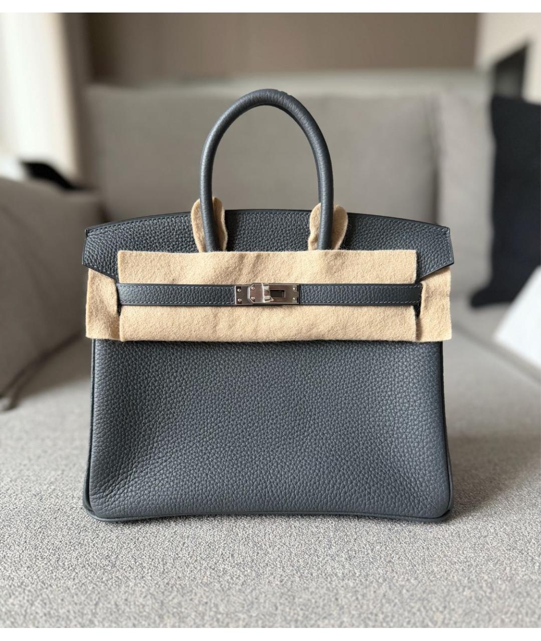 HERMES Серая кожаная сумка с короткими ручками, фото 7