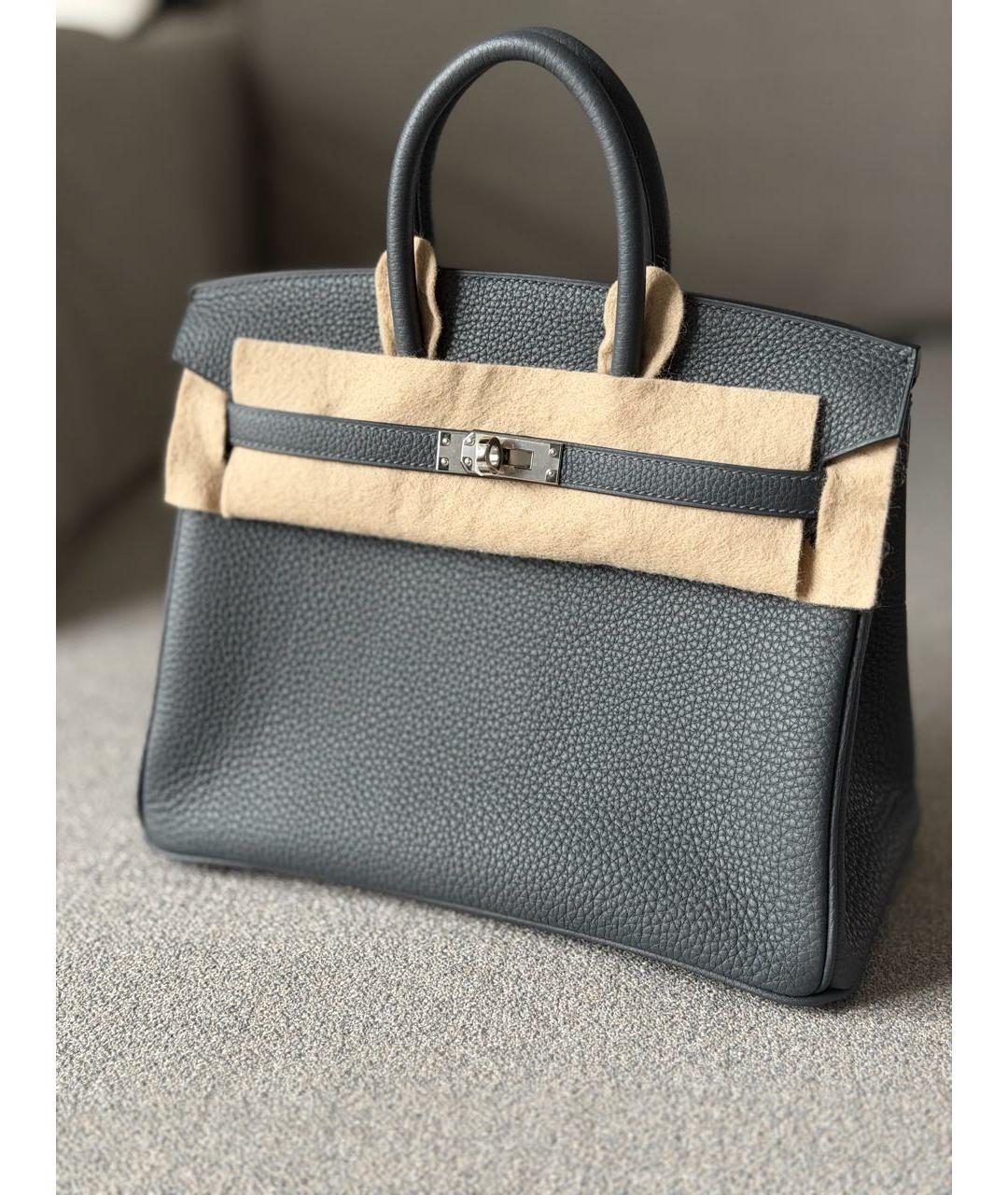 HERMES Серая кожаная сумка с короткими ручками, фото 2