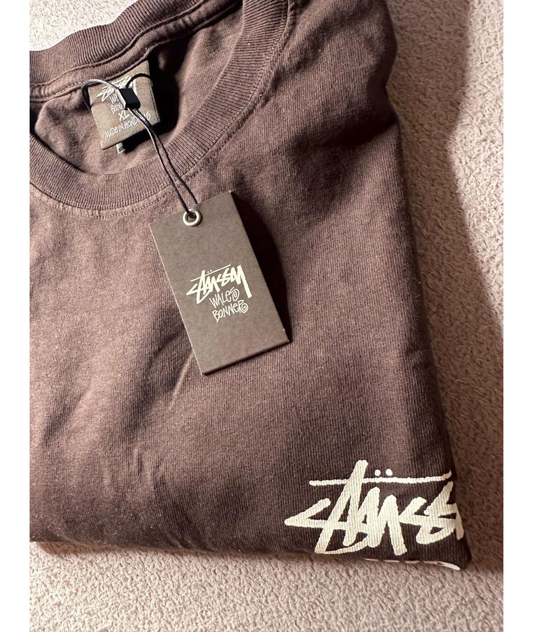 STUSSY Коричневая хлопковая футболка, фото 4
