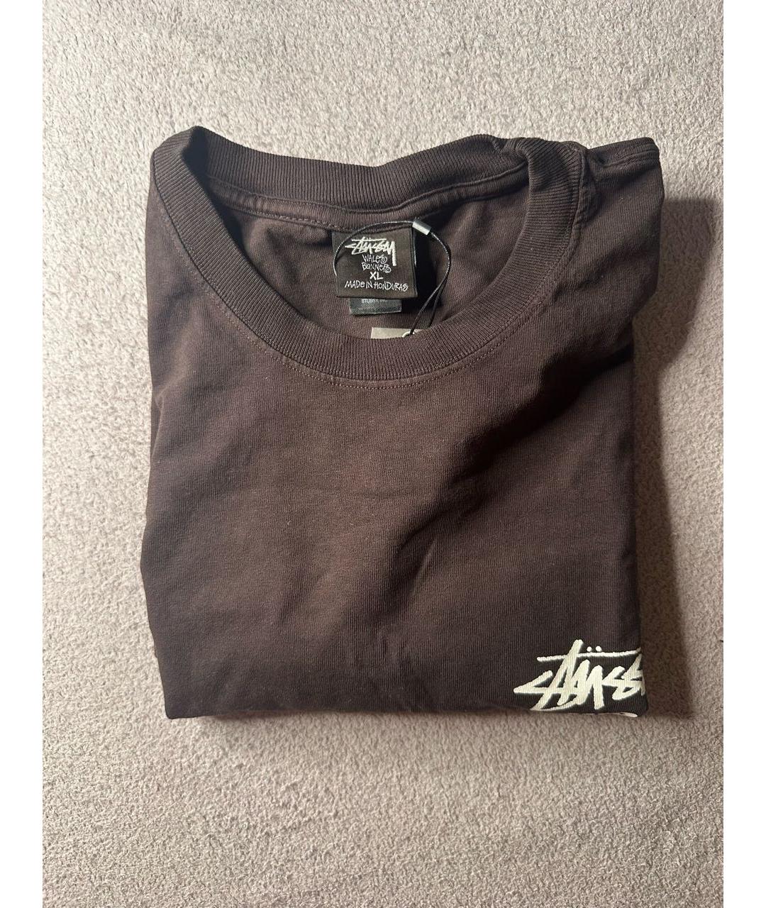 STUSSY Коричневая хлопковая футболка, фото 3