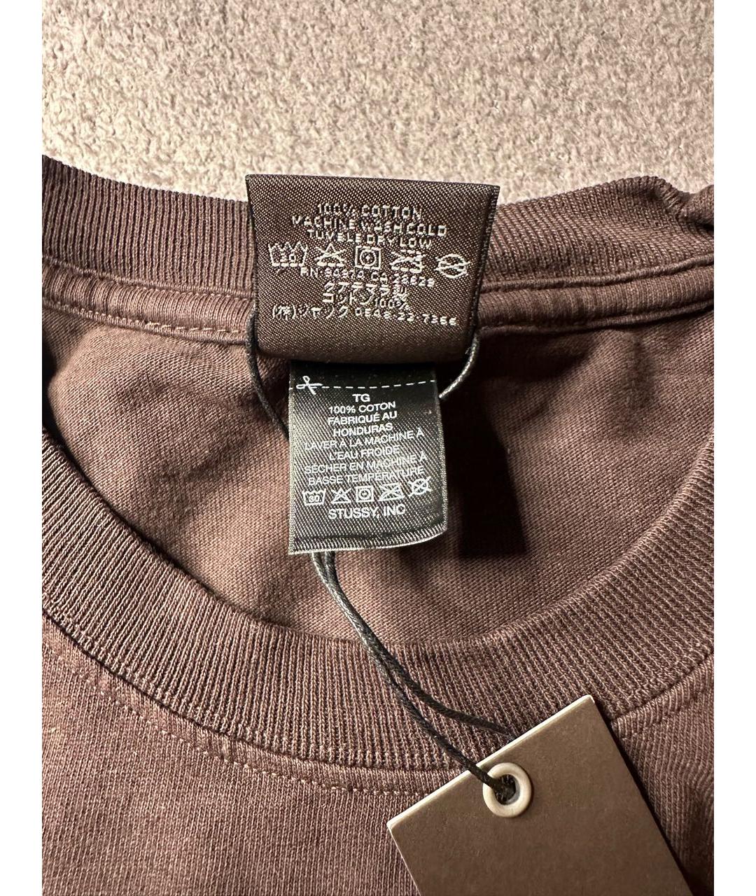 STUSSY Коричневая хлопковая футболка, фото 6