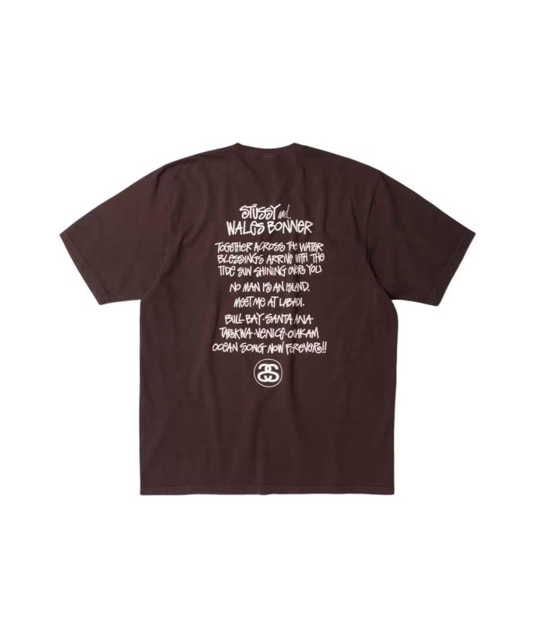 STUSSY Коричневая хлопковая футболка, фото 2