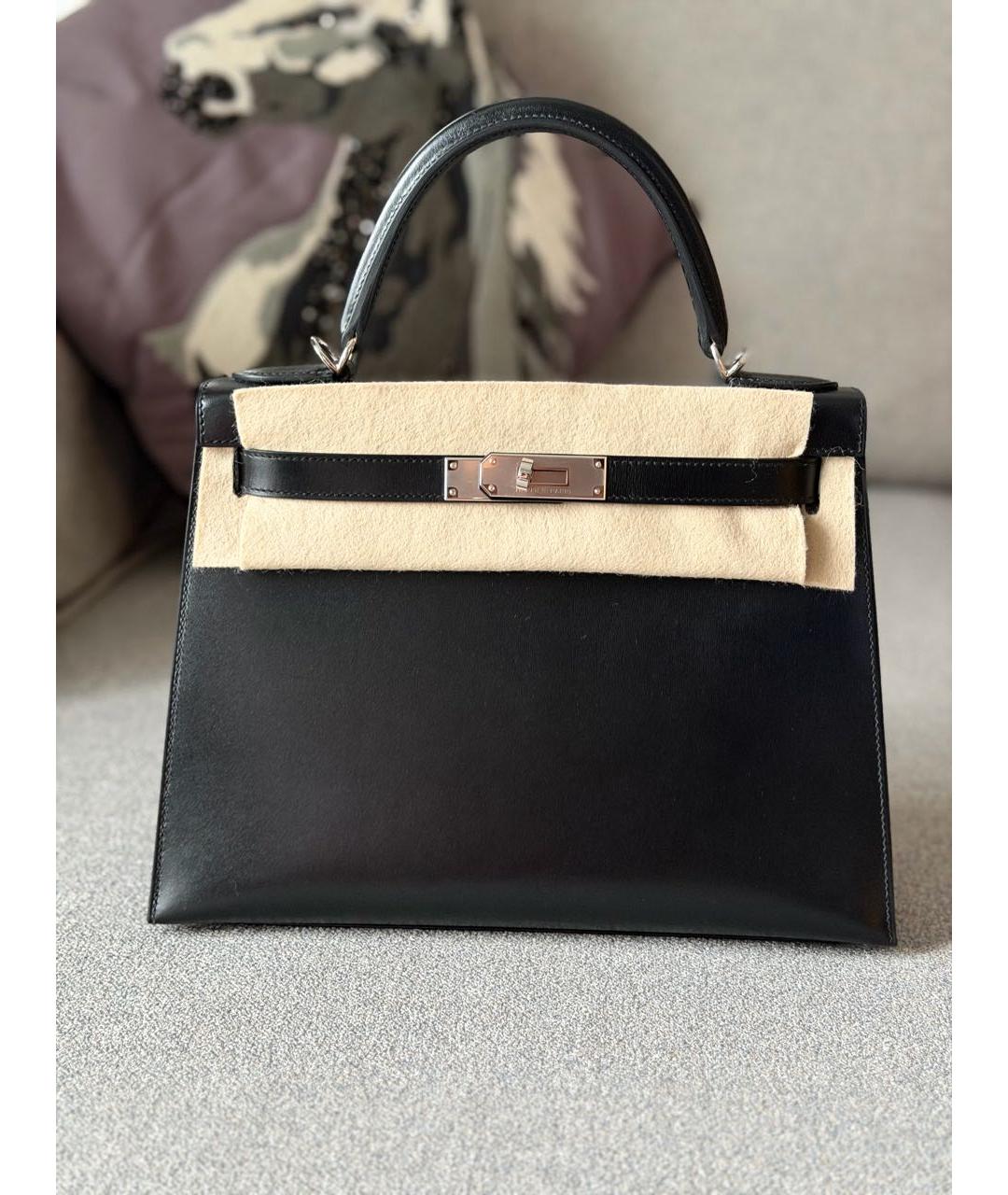 HERMES Черная кожаная сумка с короткими ручками, фото 2