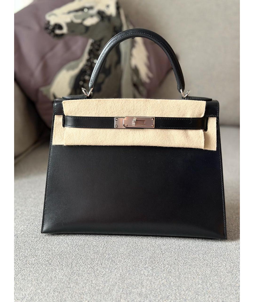 HERMES Черная кожаная сумка с короткими ручками, фото 4