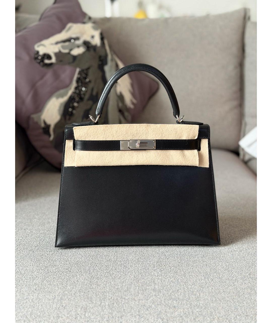 HERMES Черная кожаная сумка с короткими ручками, фото 1