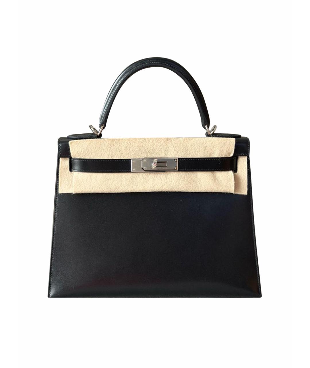 HERMES Черная кожаная сумка с короткими ручками, фото 1