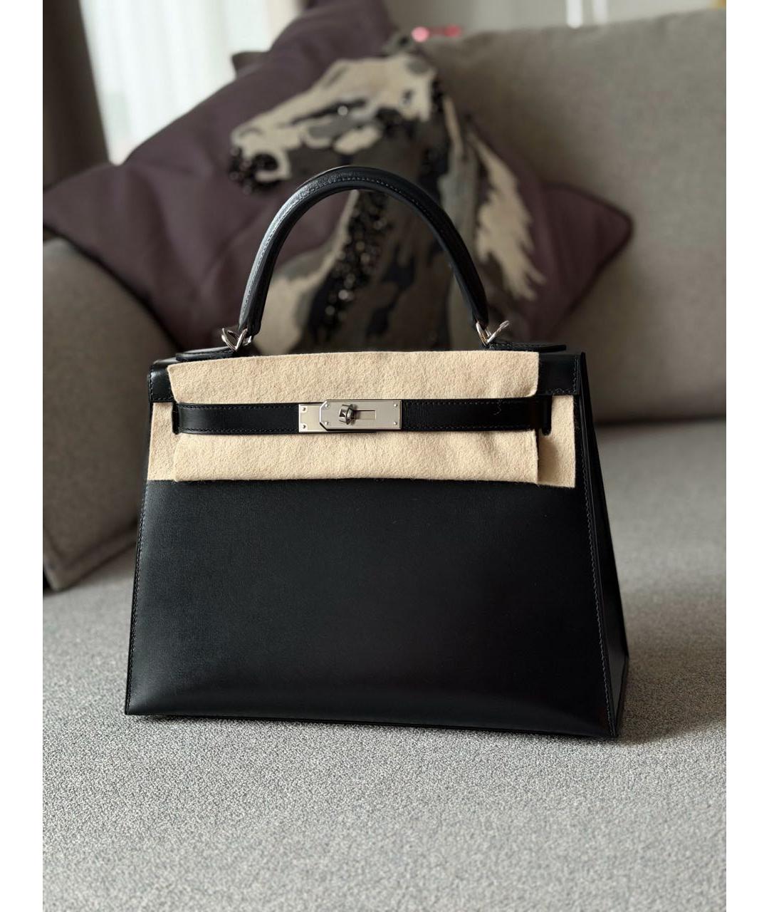 HERMES Черная кожаная сумка с короткими ручками, фото 3