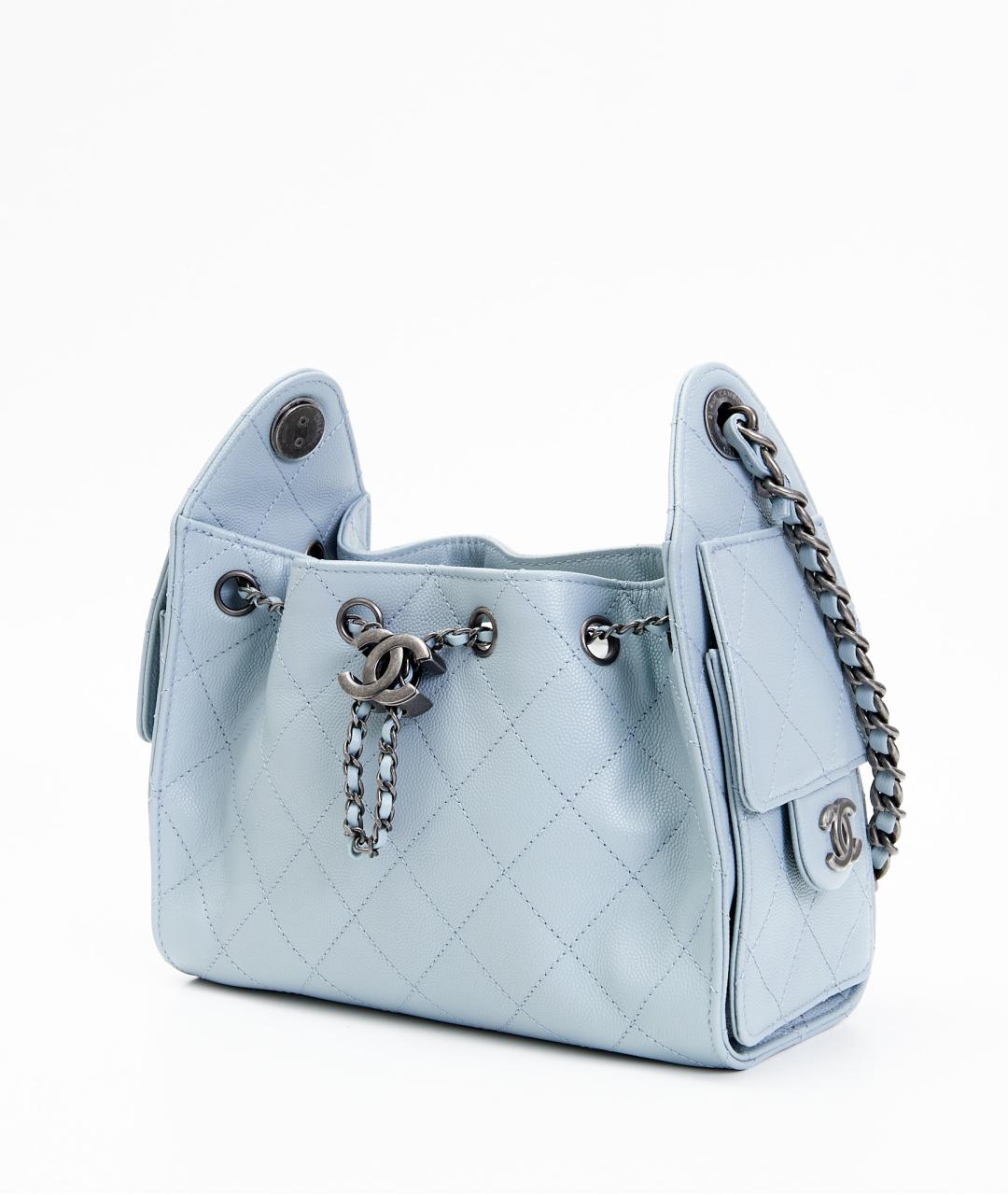 CHANEL Голубая кожаная сумка с короткими ручками, фото 2
