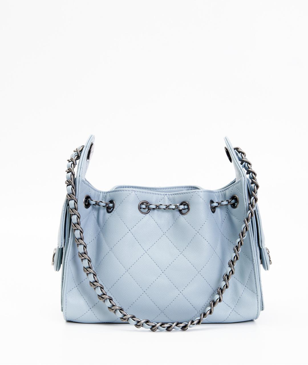 CHANEL Голубая кожаная сумка с короткими ручками, фото 3