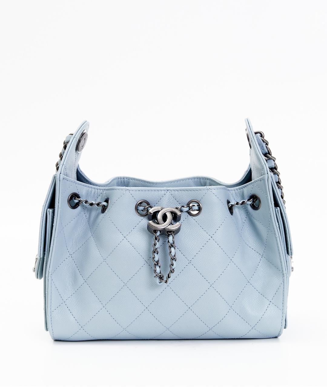 CHANEL Голубая кожаная сумка с короткими ручками, фото 8
