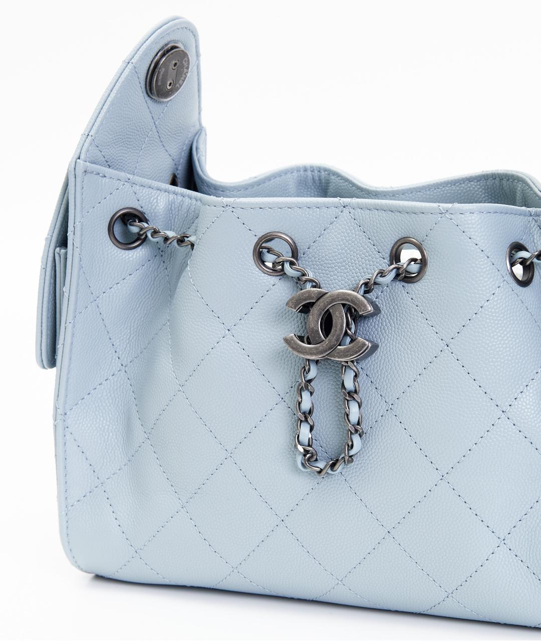 CHANEL Голубая кожаная сумка с короткими ручками, фото 4