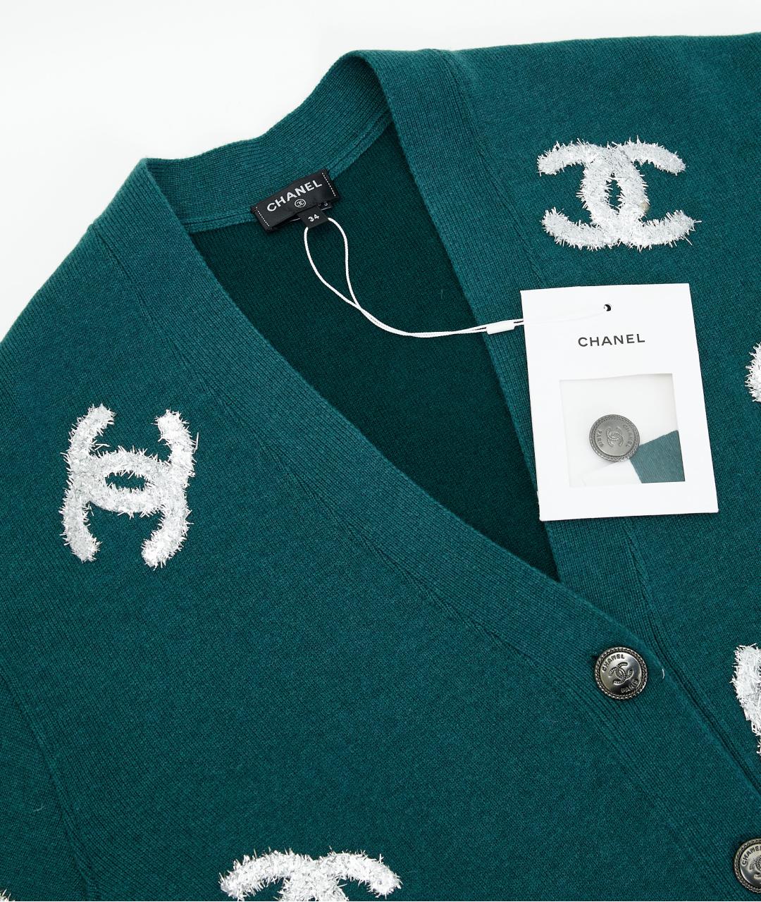 CHANEL Зеленый кашемировый кардиган, фото 3