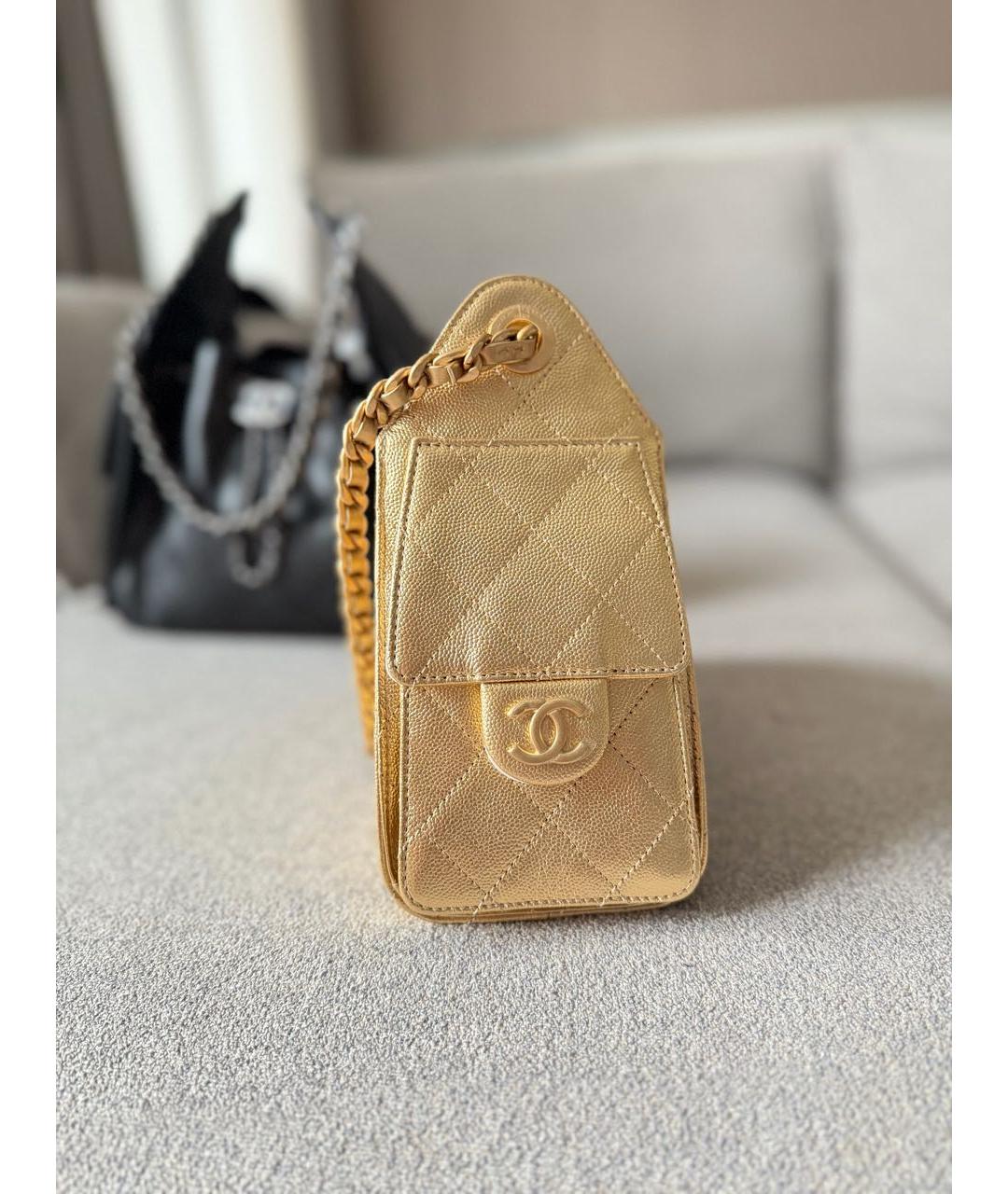CHANEL Золотая кожаная сумка с короткими ручками, фото 6
