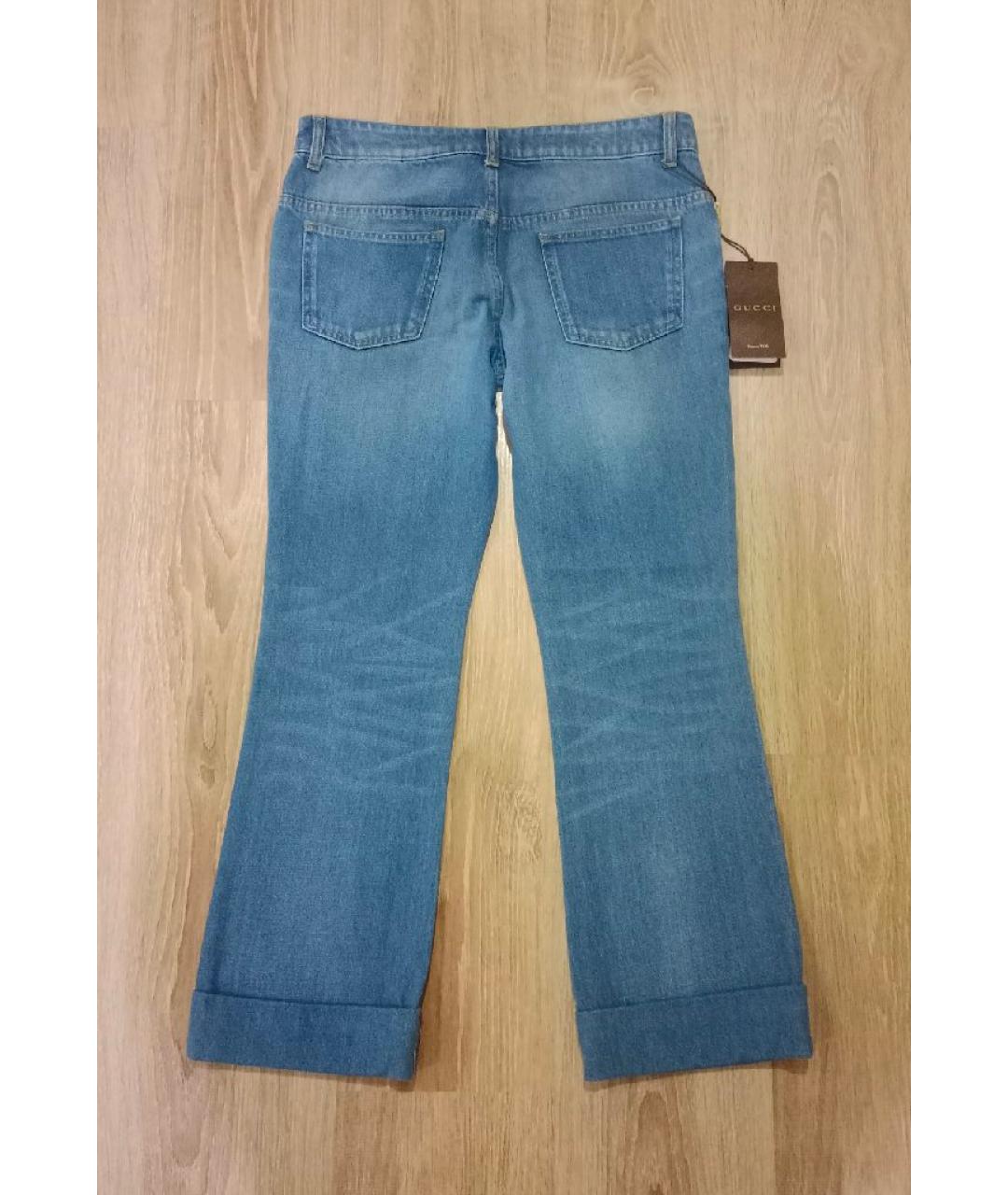 GUCCI Голубые хлопковые прямые джинсы, фото 2