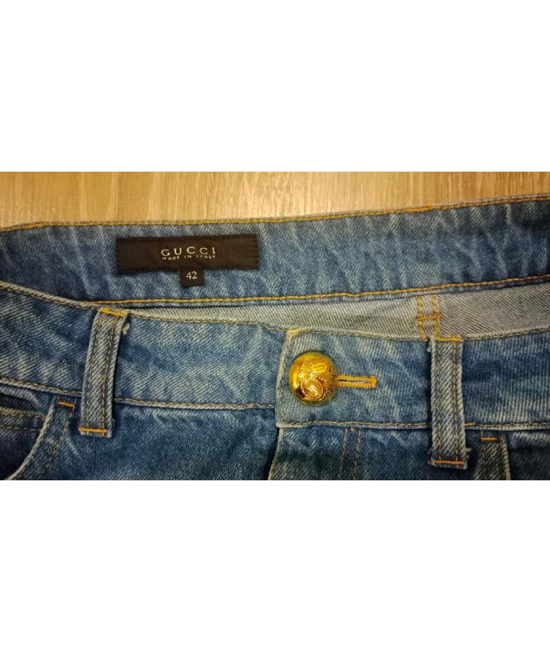 GUCCI Голубые хлопковые прямые джинсы, фото 3