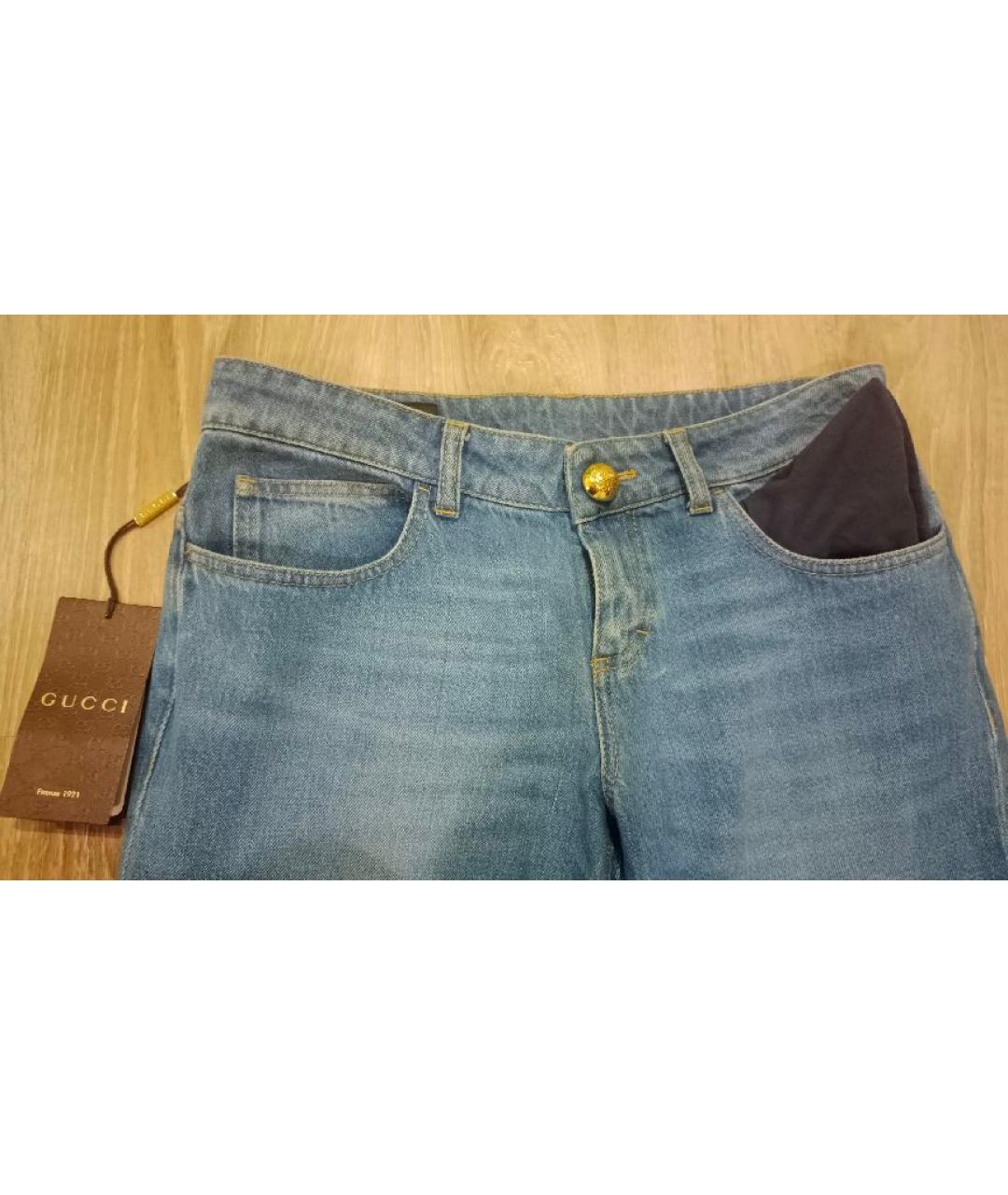 GUCCI Голубые хлопковые прямые джинсы, фото 4