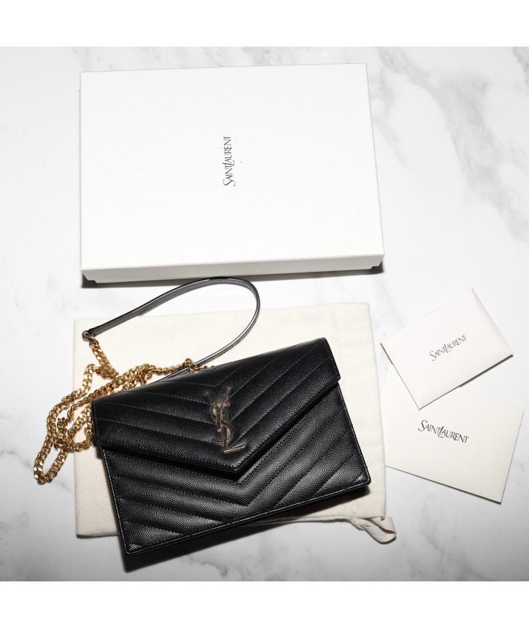 SAINT LAURENT Черная кожаная сумка через плечо, фото 2