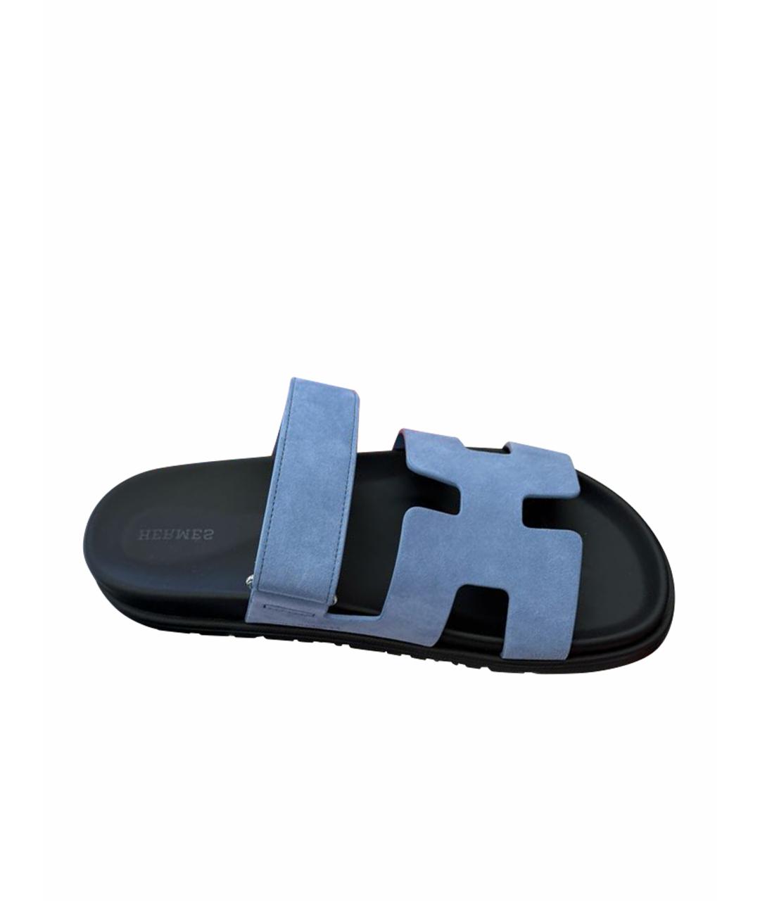 HERMES Голубые замшевые шлепанцы, фото 3