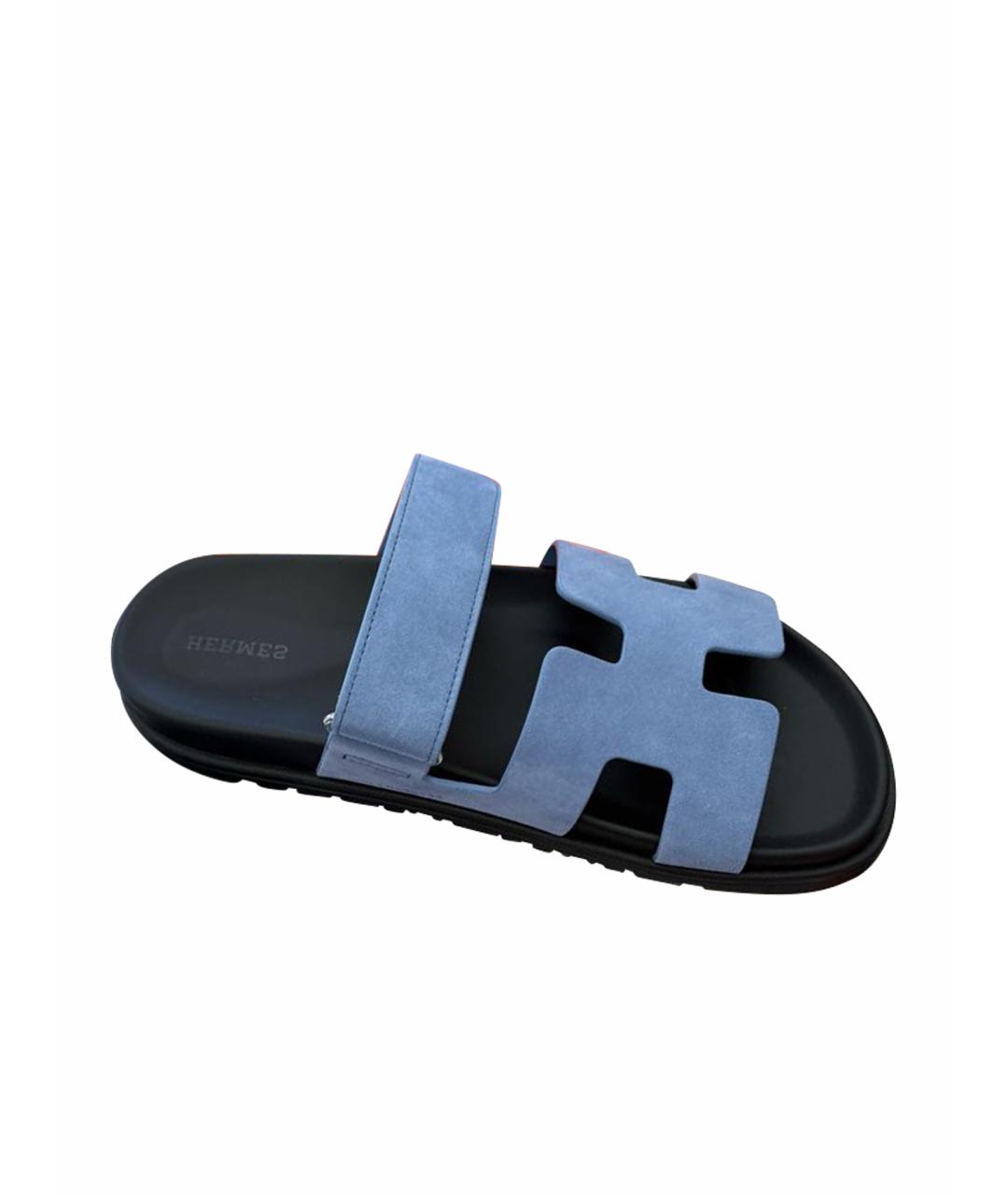 HERMES Голубые замшевые шлепанцы, фото 1