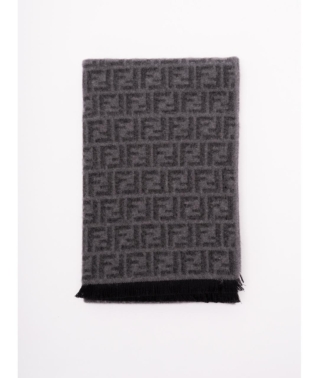 FENDI Серый шерстяной шарф, фото 4