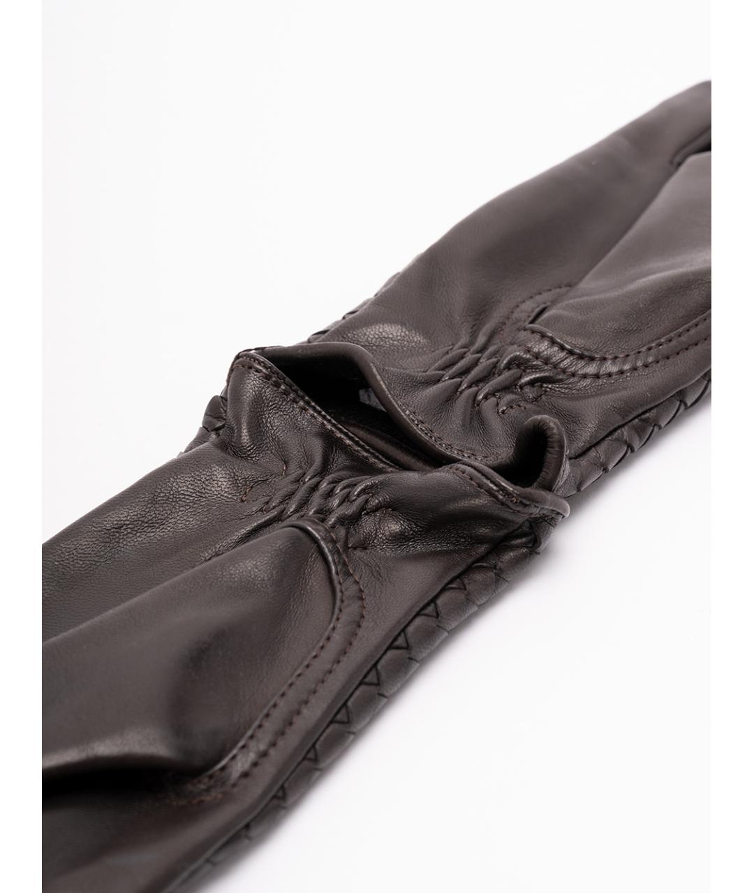 BOTTEGA VENETA Коричневые кожаные перчатки, фото 4