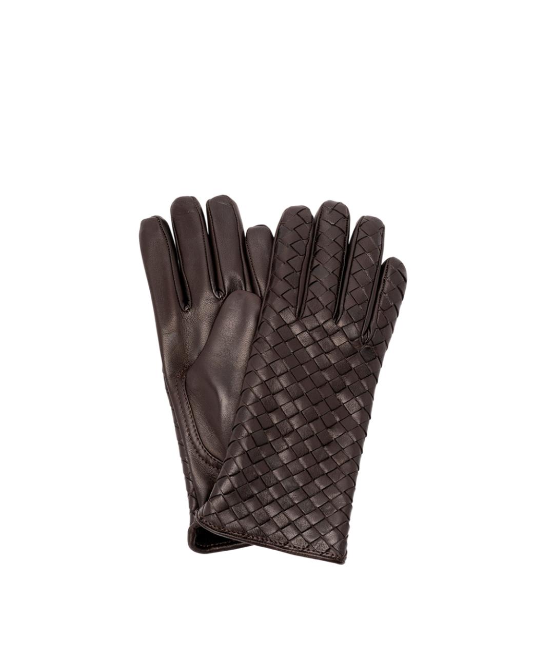 BOTTEGA VENETA Коричневые кожаные перчатки, фото 1