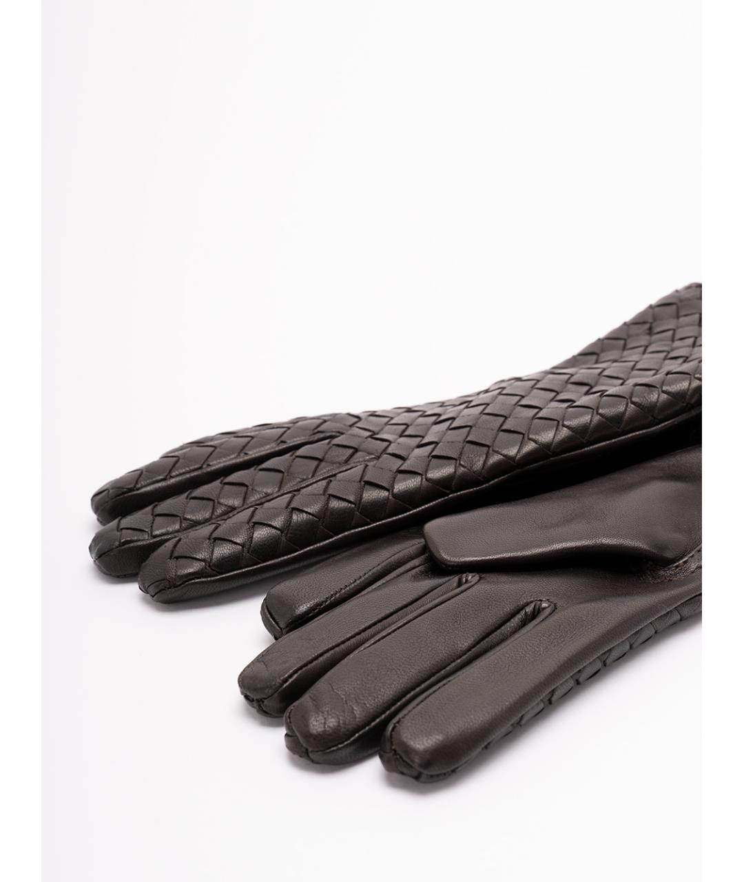 BOTTEGA VENETA Коричневые кожаные перчатки, фото 3