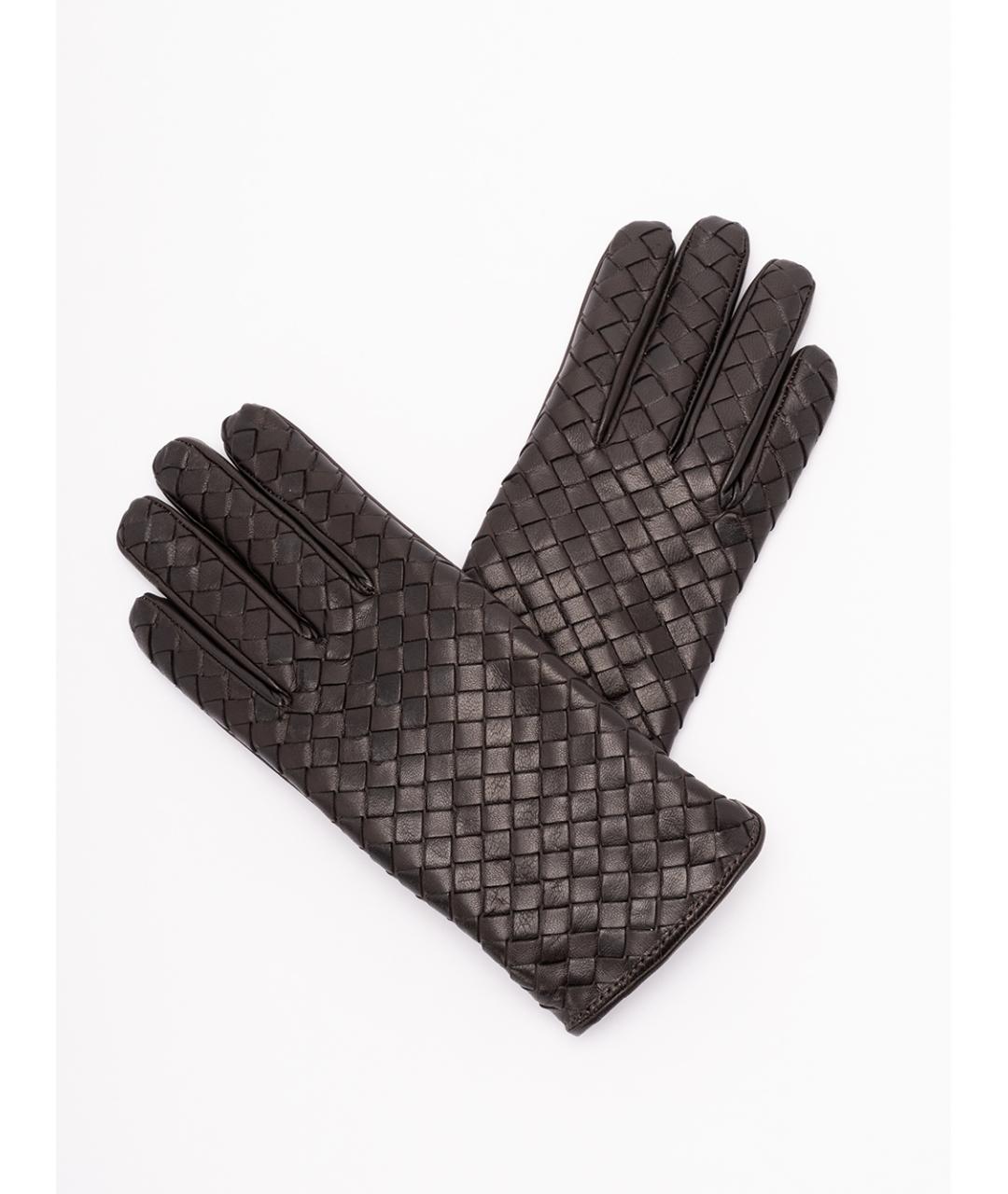 BOTTEGA VENETA Коричневые кожаные перчатки, фото 2