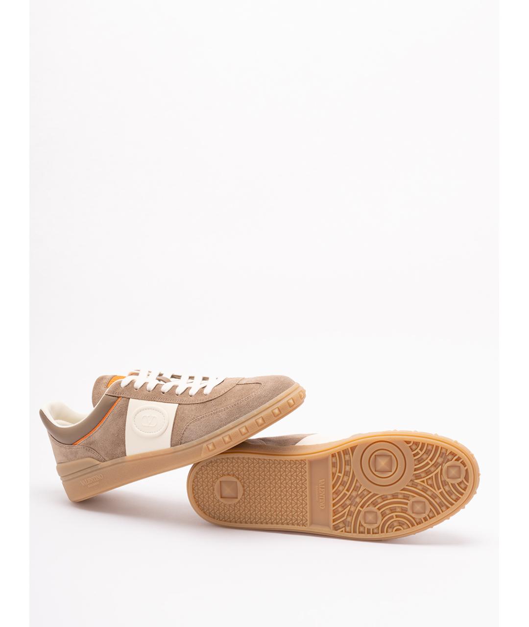 VALENTINO Бежевые замшевые низкие кроссовки / кеды, фото 4