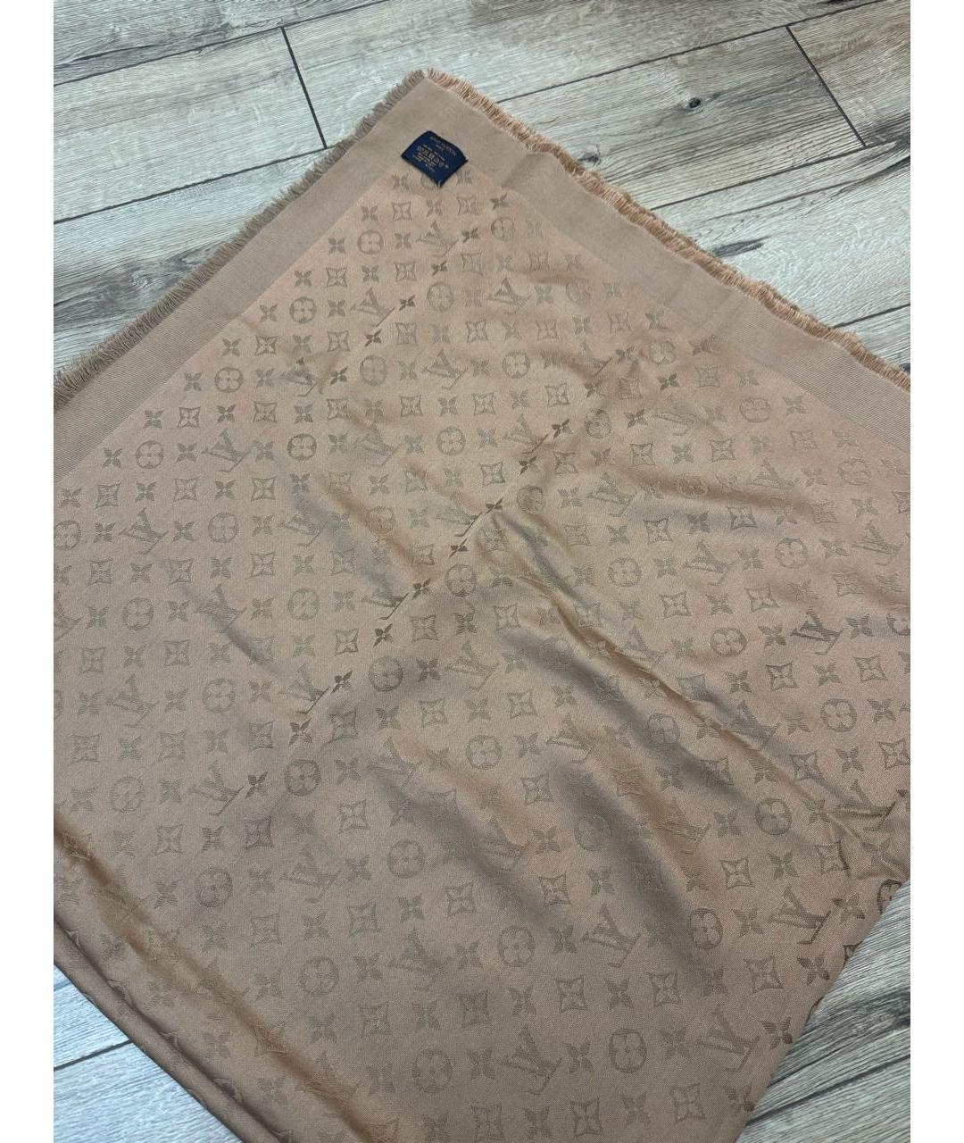 LOUIS VUITTON Бежевый шелковый шарф, фото 6