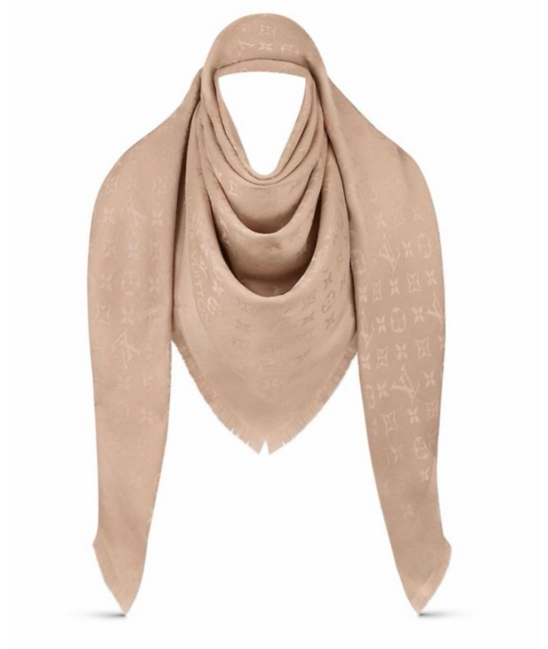 LOUIS VUITTON Бежевый шелковый шарф, фото 1