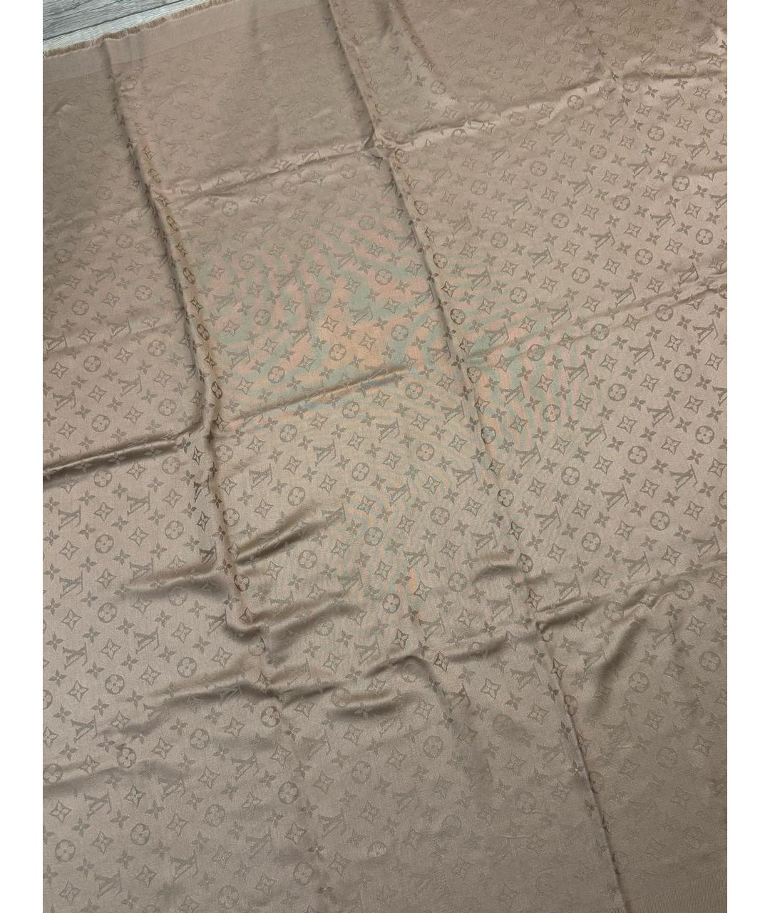 LOUIS VUITTON Бежевый шелковый шарф, фото 5
