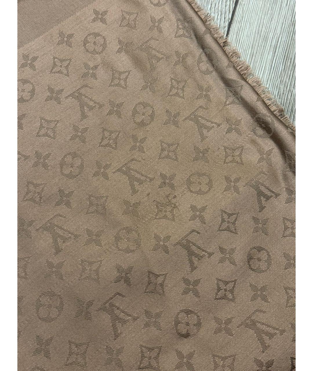 LOUIS VUITTON Бежевый шелковый шарф, фото 7