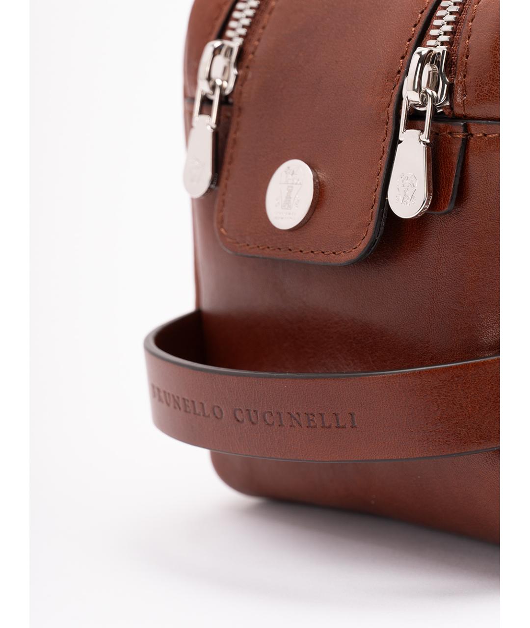 BRUNELLO CUCINELLI Коричневая кожаная барсетка, фото 4