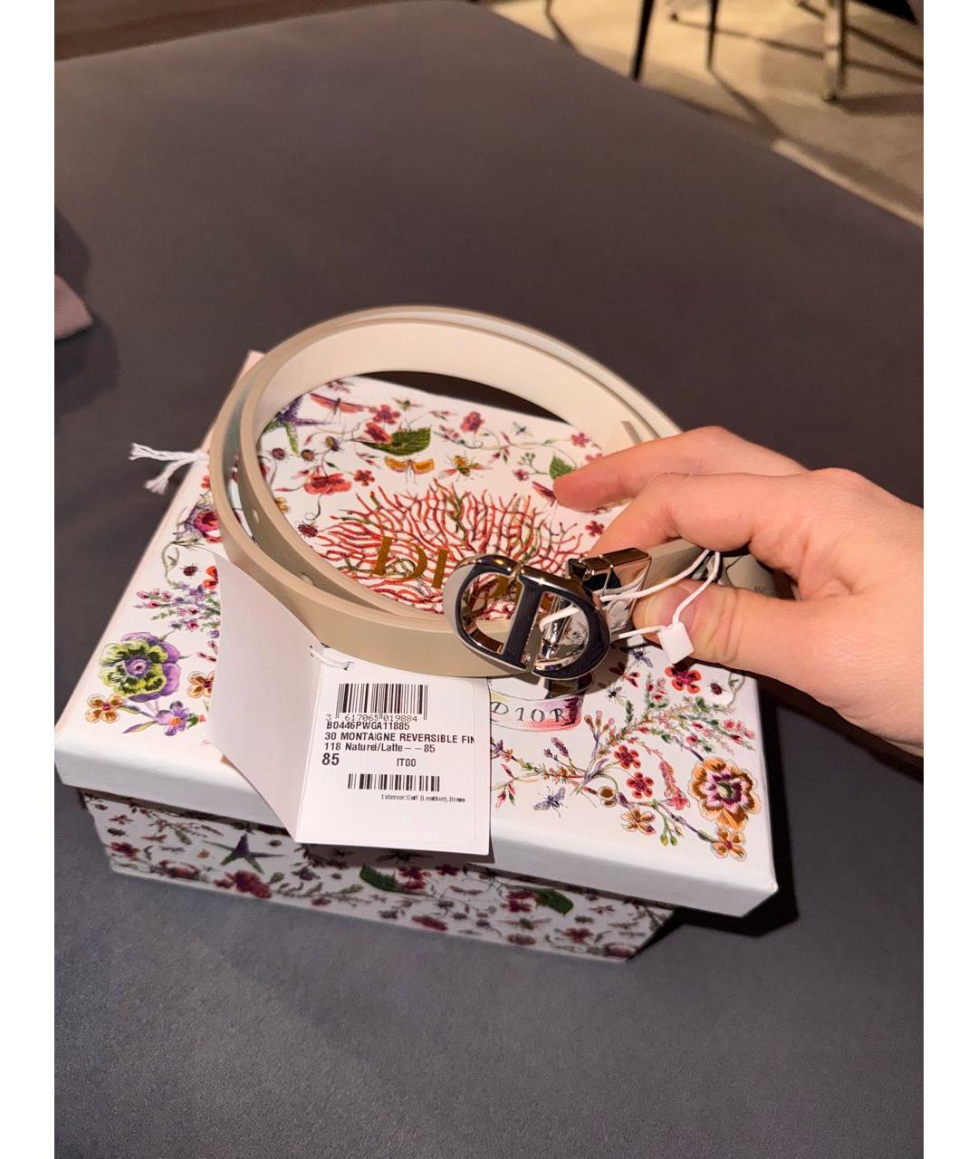 CHRISTIAN DIOR Бежевый кожаный ремень, фото 5