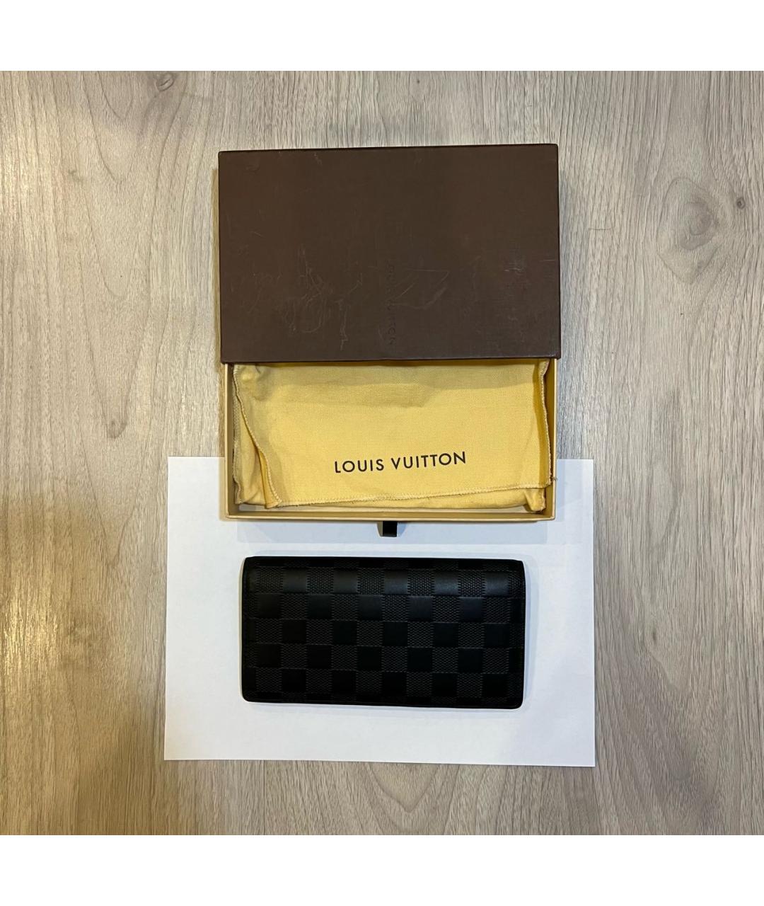 LOUIS VUITTON Черный кожаный кошелек, фото 3