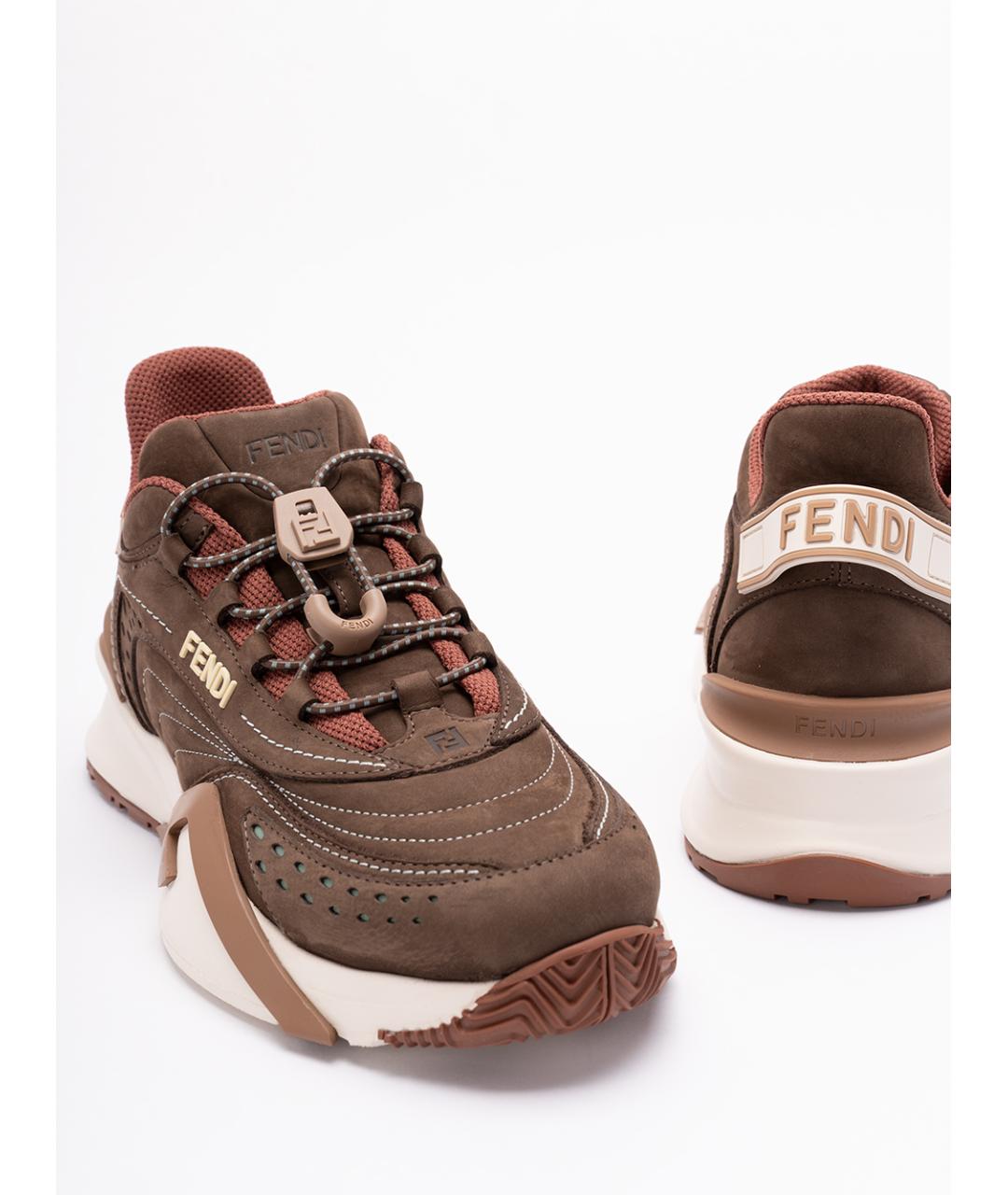 FENDI Коричневые замшевые кроссовки, фото 5
