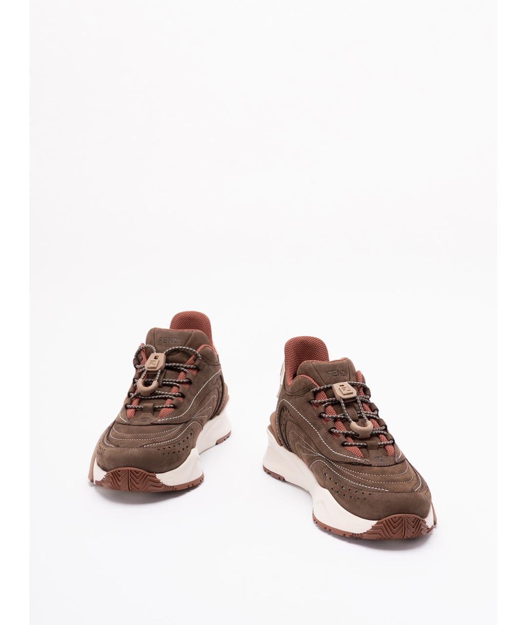 FENDI Коричневые замшевые кроссовки, фото 2