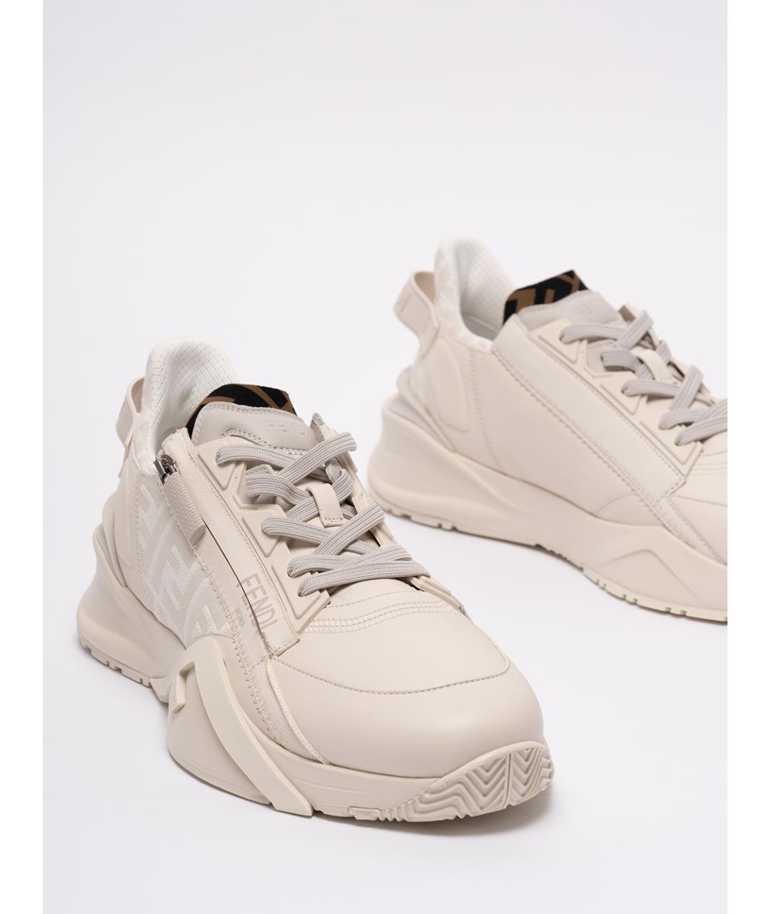 FENDI Бежевые кожаные низкие кроссовки / кеды, фото 5