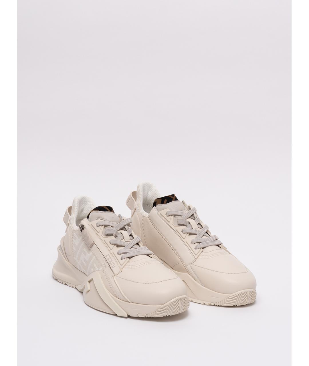 FENDI Бежевые кожаные низкие кроссовки / кеды, фото 2