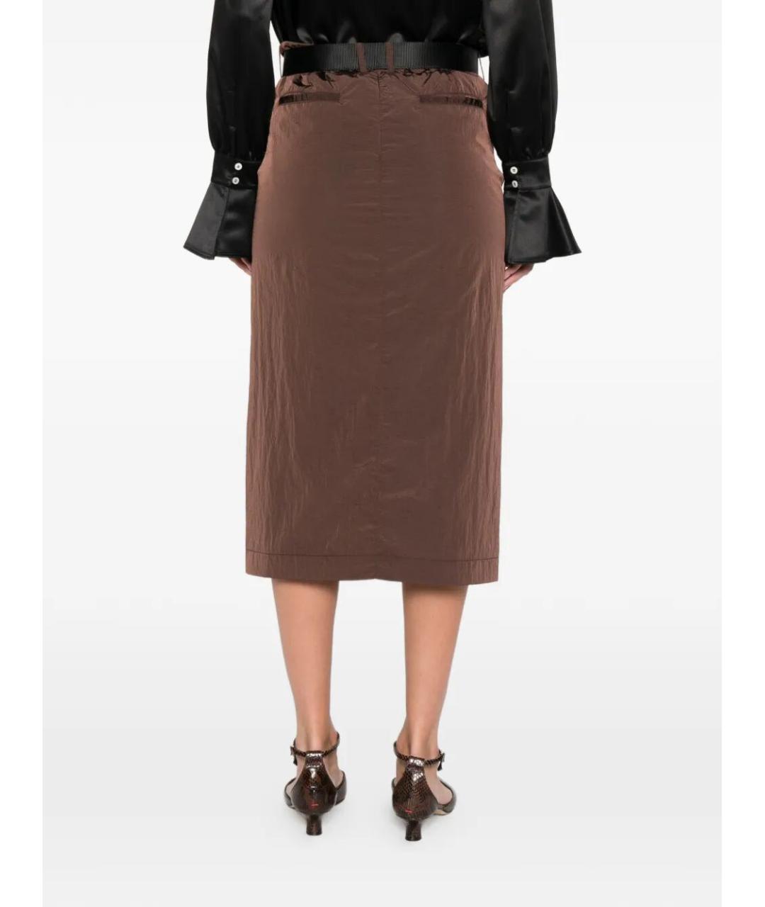 PINKO Коричневая полиамидовая юбка миди, фото 5