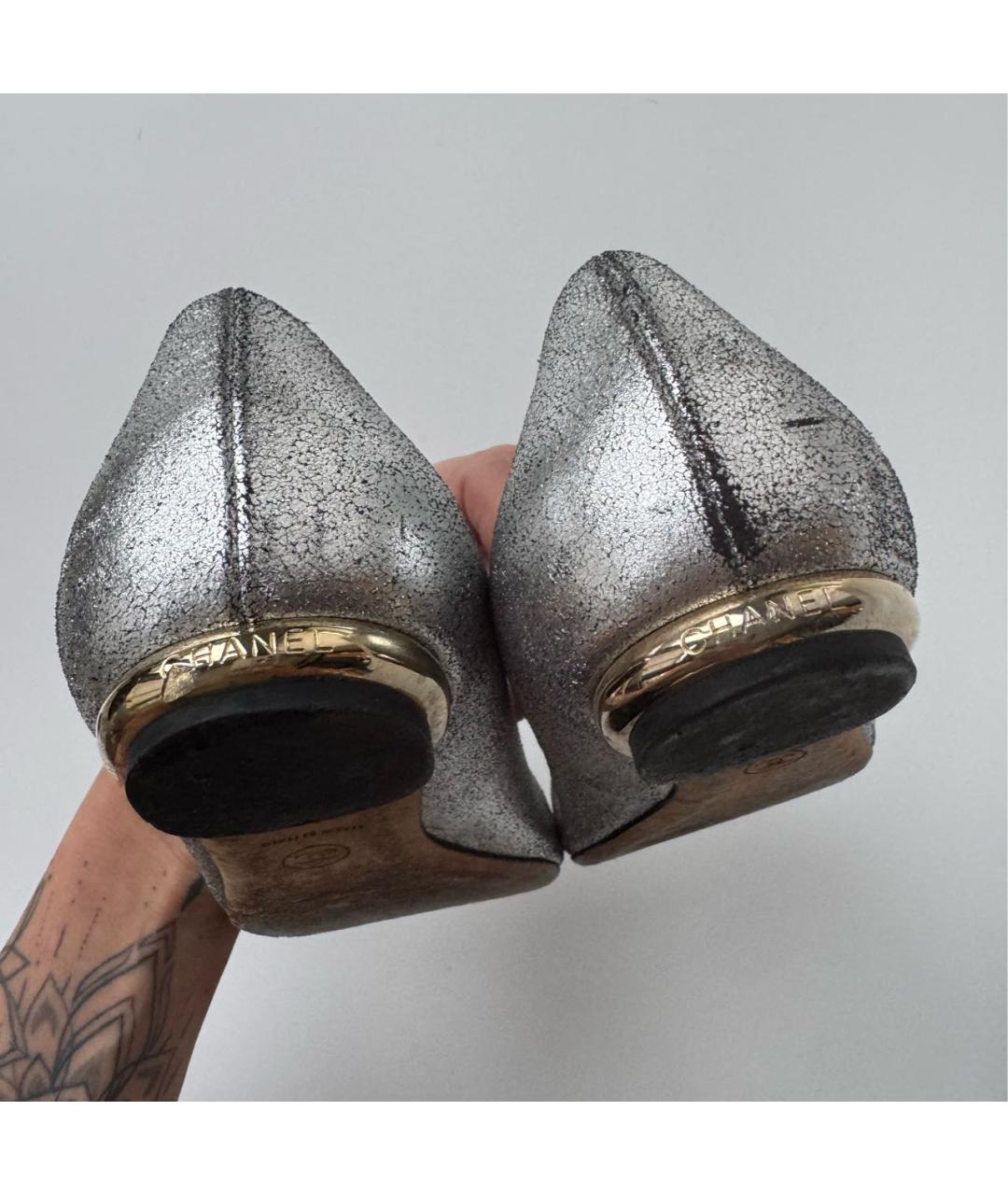 CHANEL Серебряные кожаные балетки, фото 4